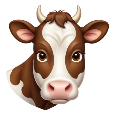 cinematic-noble-brown-and-white-cow calf-portrait-emoji,-poised-and-regal,-with-a-large,-sturdy-build-and-a-beautifully-patterned-hide-of-rich-brown-accented-by-crisp-white-patches,-deep-set-soulful-brown-eyes,-simplified-yet-sharp-and-sophisticated sticker