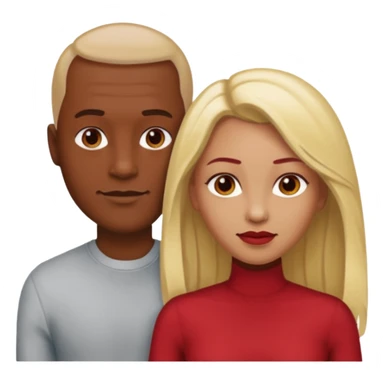 one male medium dark skin tone no hair and one woman light skin tone blonde highlights shoulder length hair and one woman light skin tone deep red long hair sticker