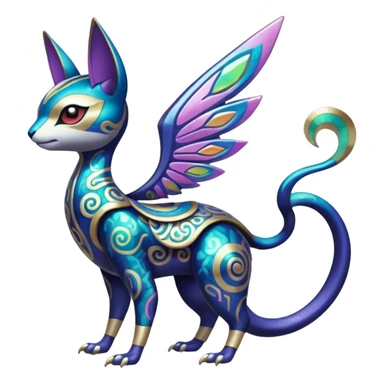 Shiny Colorful Futuristic Ornate Oriental Painted Asian Vernid-Trico-Meloetta-Latias-Koraidon-Peppercat-Protogen-Pokémon-Digimon-Fakémon-fusion-hybrid-creature sticker