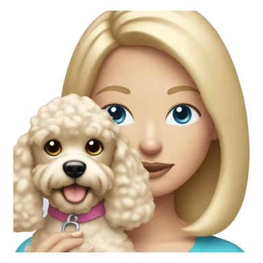  mom with straight blonde hair and blue eyes is holding a cream poodle  sticker