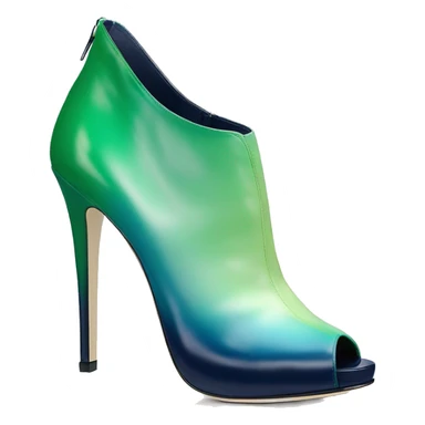Realistic isolated top front view of a pair of emerald green,sky blue,mint green,lime green and navy blue ombre Jimmy Choo peep toe stiletto ankle booties. sticker