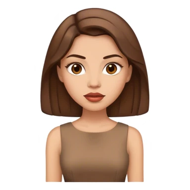 IOS emoji woman, light skin, medium-length brown hair, brown eyes, big lips, in brown dress sticker