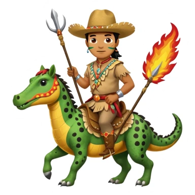 Male Chief Osceola wearing traditional Seminole garb and face paint , riding Appaloosa horse and planting a spear with feathers and flames on tail into alligator sticker