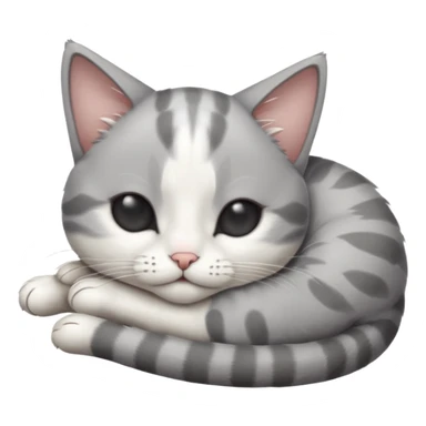 grey and white small cat with eyes closed lying down with its head resting own paw sticker