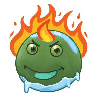 Ice face emoji melting with a fire sticker
