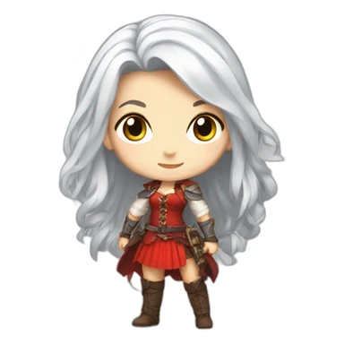 rpg-girl-with-long white-hair and red skirt like chibi sticker
