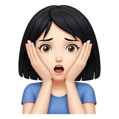Shocked girl face and hands on face , black hair  sticker