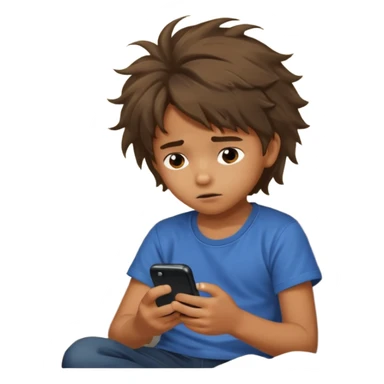 un niño de entre 3 - 10 años jugando con su celular, cansado en una habitacion apagada sticker