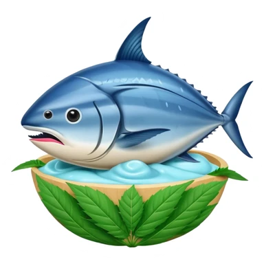 bluefin tuna in a gelato with cannabis leaf sticker