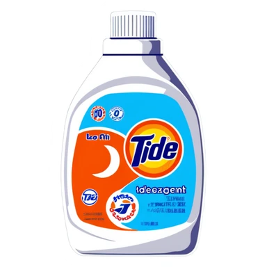 Tide detergent pack with logo sticker