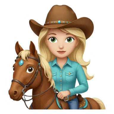 one blonde with light blue green eyes cowgirl on a horse sticker