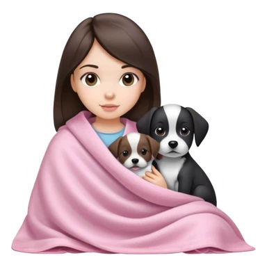 a brunette straight hair girl with a black and white dog with a baby pink blanket sticker