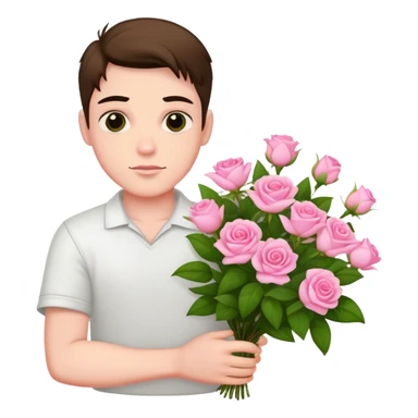A cool bad boy with fair skin holding a bouquet of pink jasmine roses sticker