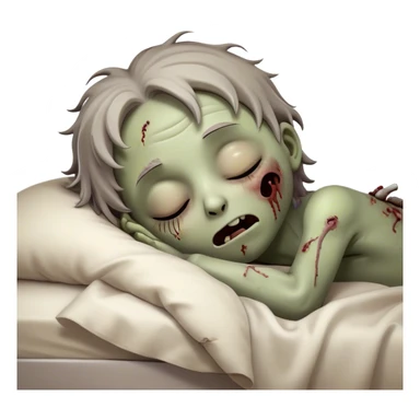 Meme-Worthy Cute Sleeping Zombie Portrait Emoji, with a delightfully quirky, slightly disheveled decaying face in soft ashen hues, head tilted back in peaceful, relaxed sleep with softly closed eyes and a tiny, endearing smile, simplified yet irresistibly charming, highly detailed with a soft eerie glowing outline that captures the gentle, unexpected cuteness of a zombie in serene repose! sticker