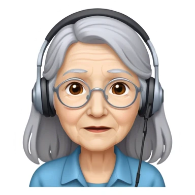 old woman with long gray hair wearing headsets sticker