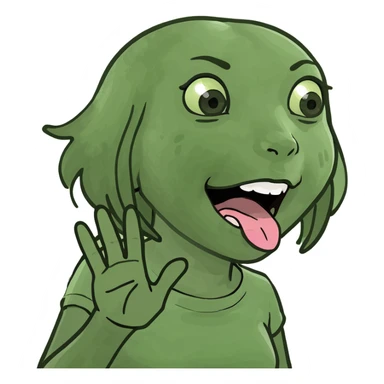 a girl shaking tongue and moving hands. apart sticker