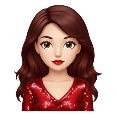 Bride of Dracula with long dark brown hair, red sequin outfit sticker