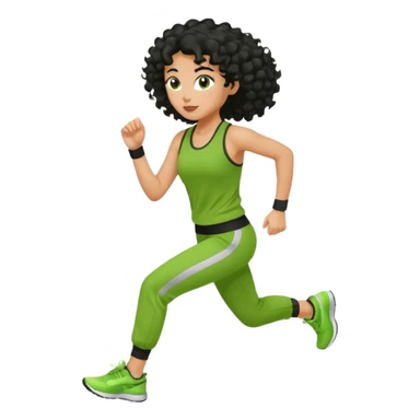 a woman with olive skin tone and curly black hair wearing green and jogging sticker