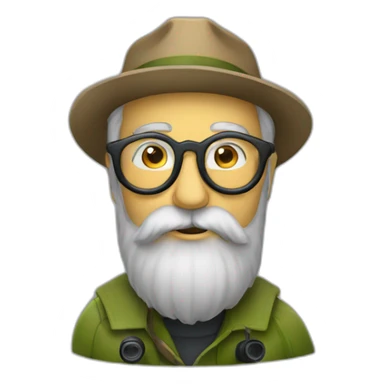 Birding man with beard, binoculars  and glasses sticker