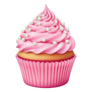 Cinematic Realistic Pink Cupcakes, fluffy pastel pink frosting swirled elegantly on top of golden cupcakes, tiny edible pearls adding a delicate touch, soft warm lighting creating a dreamy atmosphere, glowing with sweetness and charm. sticker