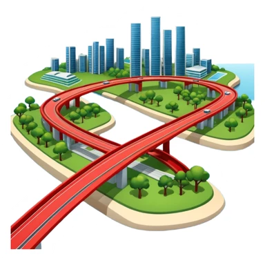 advanced modern island with advanced infrastructure, parks, contemporart buildings, and with a red bridge on one side sticker