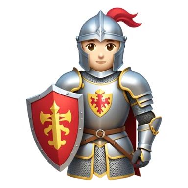 Clash of Clans aesthetic: Cinematic heroic Armored Knight Hero close up Emoji, rendered in a 3D vector-style similar to standard emojis with minimal shading and bold, simplified shapes. A compact, isometric warrior clad in gleaming plate armor with intricate heraldic details, softly glowing with a chivalrous medieval charm. Simplified yet unmistakably iconic, highly detailed and consistent, glowing with a soft radiant shine and high polish. Stylized with a touch of noble valor and a soft glowing outline, wearing a full face helm so that no face is visible with only eyes visible, capturing the essence of a gallant knight ready for honorable battle with a friendly, playful manner! sticker