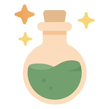 cute magic potion bottle stars are shining around add different details FA9B41, 4A7C5C,96775A,FFCC9A  sticker