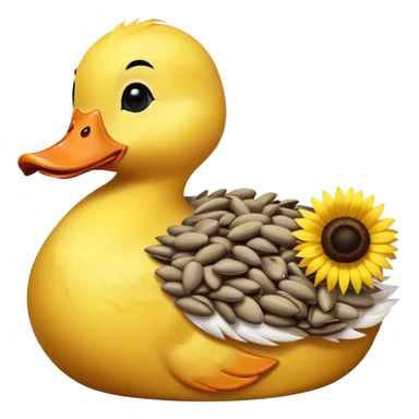 a happy duck with a pile of sunflower seeds sticker