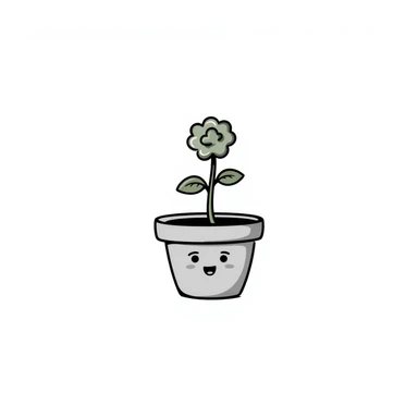 a pot with a sprout, simple smile on the pot, hand-drawn doodle style sticker