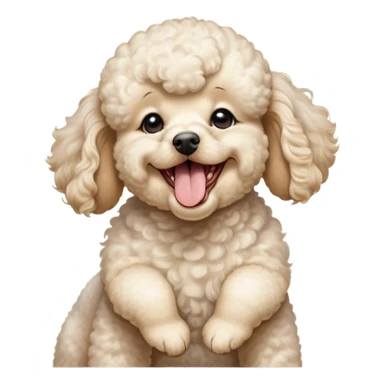 Cinematic Cute Yawning Cream Poodle Portrait Emoji, Head tilted slightly with a dramatic, wide-open yawn, displaying a soft, curly cream Fur with delicate texture, floppy ears slightly drooping, round warm eyes barely open in drowsy contentment, Simplified yet irresistibly adorable features, highly detailed, glowing with a soft, cozy glow, high shine, relaxed yet expressive, stylized with a touch of whimsy, bright and endearing, soft glowing outline, capturing the essence of a sleepy yet affectionate companion, so drowsy it feels like it could stretch right out of the screen and curl up for a nap! sticker