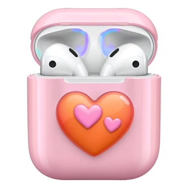an airpods case filled with two pink and orange hearts sticker