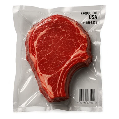 steak, glossy and puffy vacuum-sealed style sticker