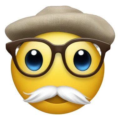 a smiley emoji with glasses and a tiny hat sticker
