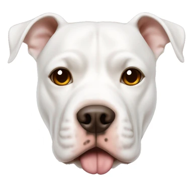 white pitbull dog with brown eyes and a brown ear sticker