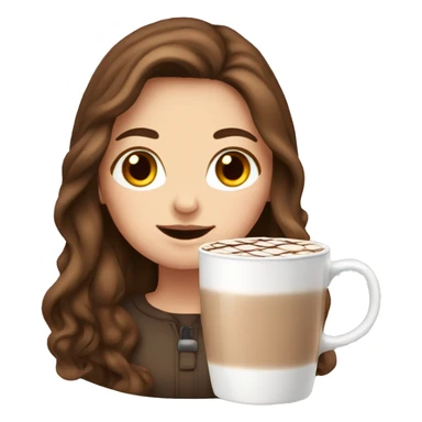 white girl with brown long hair and a hot chocolate sticker