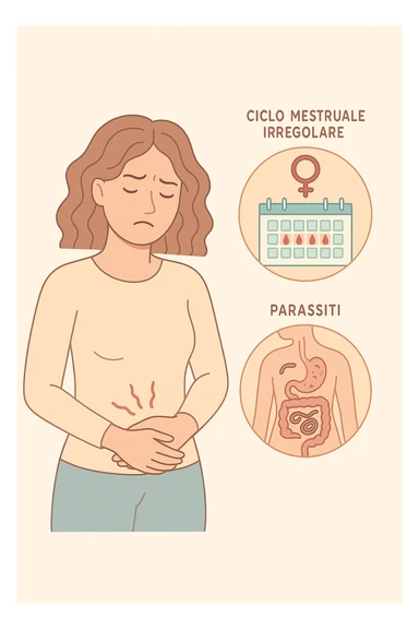 Donna con ciclo irregolare e doloroso a causa dei parassiti in italiano sticker