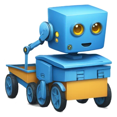 blue robot with a pancart sticker