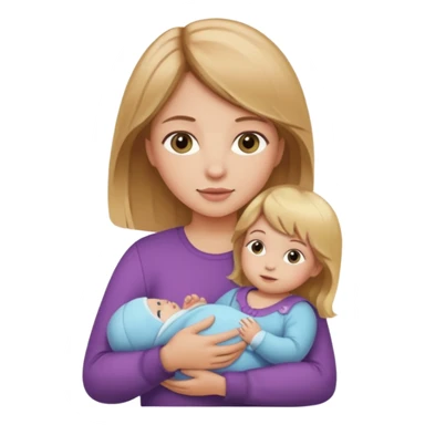 Make a girl with a baby in her arms. A girl should have light brown hair, and a baby girl should have blonde hair. sticker
