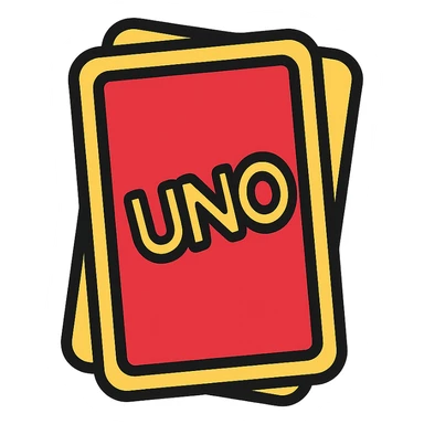 Uno card stack, icon style, clean lines, red and yellow colors, minimalistic sticker
