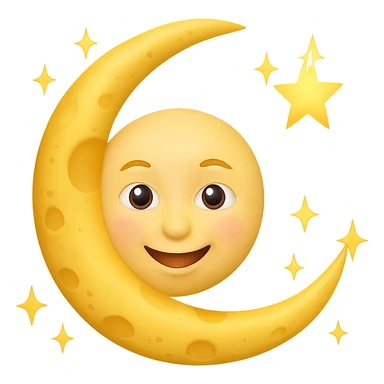 Add small stars around the smiling moon. Keep the background transparent. Maintain the original style and look of the smiling moon. sticker