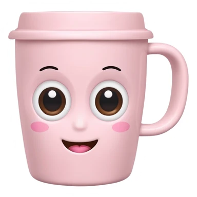 kawaii coffee cup with a cute smiling face, pastel pink, big eyes sticker
