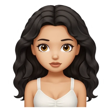 a pretty bratz tan girl with wavy black hair wearing a white cami top. Skintone is tan sticker