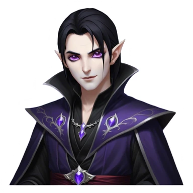 Cinematic Realistic WoW Vampire Mage Portrait, head tilted dramatically with an exaggeratedly amused expression, blending ominous mystique with a wry, unexpected charm. His pallid skin, sleek dark hair, and intricately detailed black robe with silver accents are rendered with lifelike texture and moody, dynamic lighting, high shine, dramatic yet whimsical, capturing a dark mage who wields ancient power with a mischievous glint. sticker