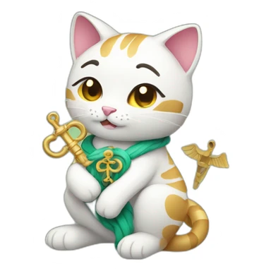 Chinese cat hugging entire Caduceus sticker