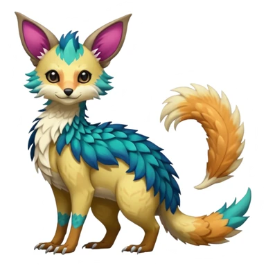 Feral Rare Fantasy colorful vibrant Vernid-Trico-species-Fakemon-creature by LiLaiRa, random markings, tufted tail, tufted ears, full body sticker