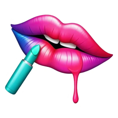 A psychedelic-colored lipstick kiss mark. sticker