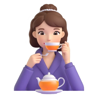 British girl with elegant hairstyle enjoying tea, focus on girl not teaware sticker