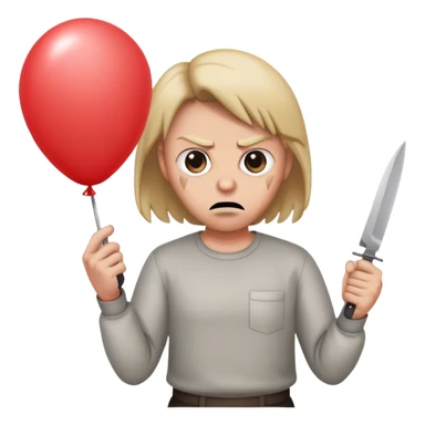 Person looking mad while holding a balloon knife sticker