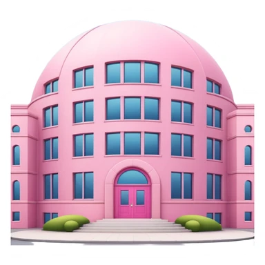 large pink building or bank with huge windows, round groundplan, emoji style, focus on entrance sticker