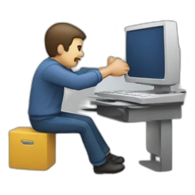 man kicking a computer sticker